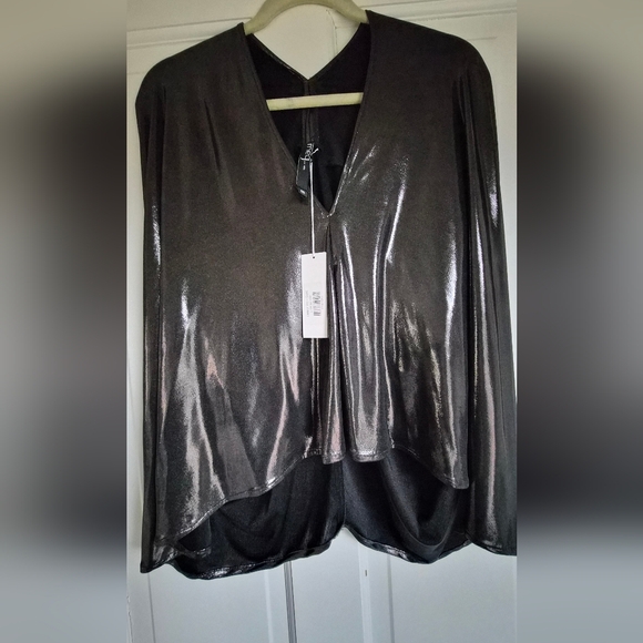 Meg Tops - Meg Liquid Gold Metallic V-Neck Blouse